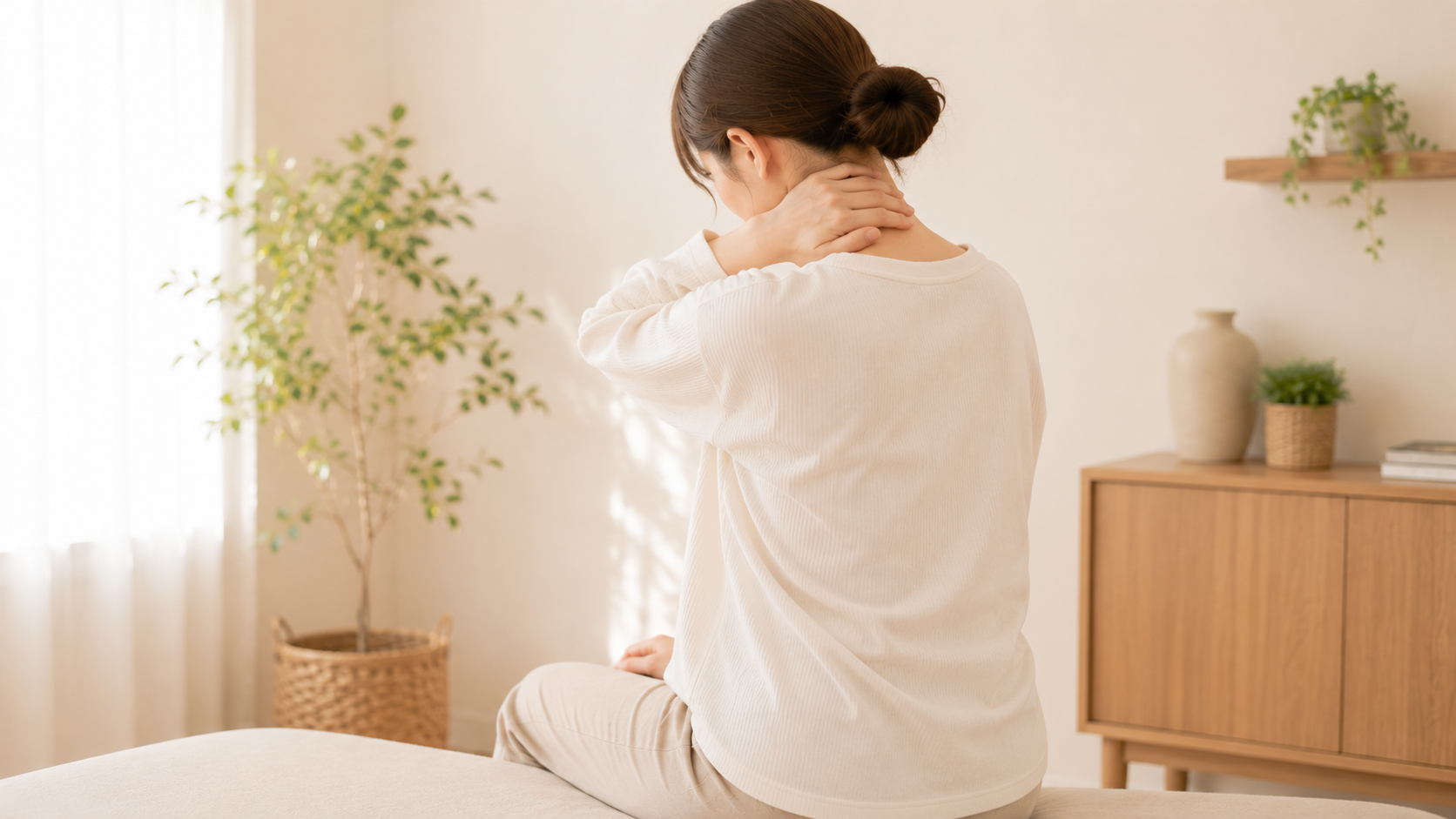 首の痛みでお悩みの女性